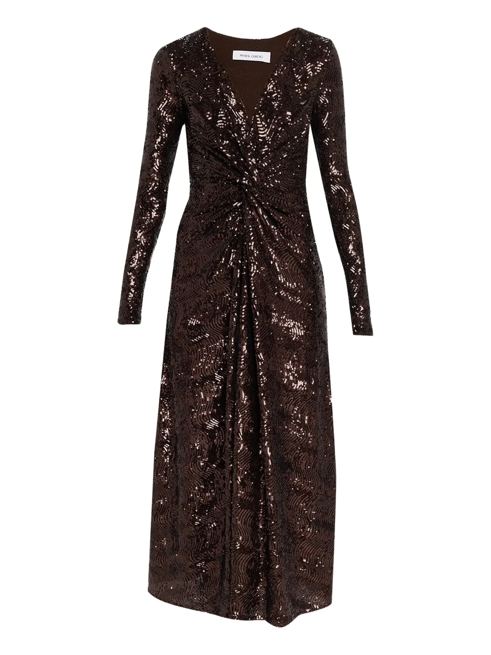 Twisted Front Long-Sleeve Sequined Midi Dress Twisted Front Long-Sleeve Sequined Midi Dress