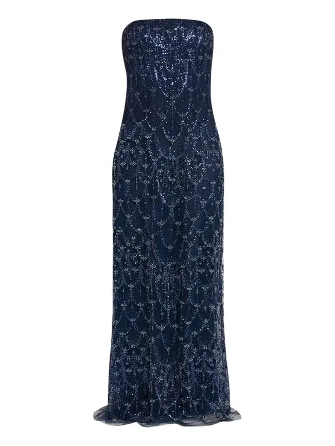 Strapless Crystal Embellished Evening Gown