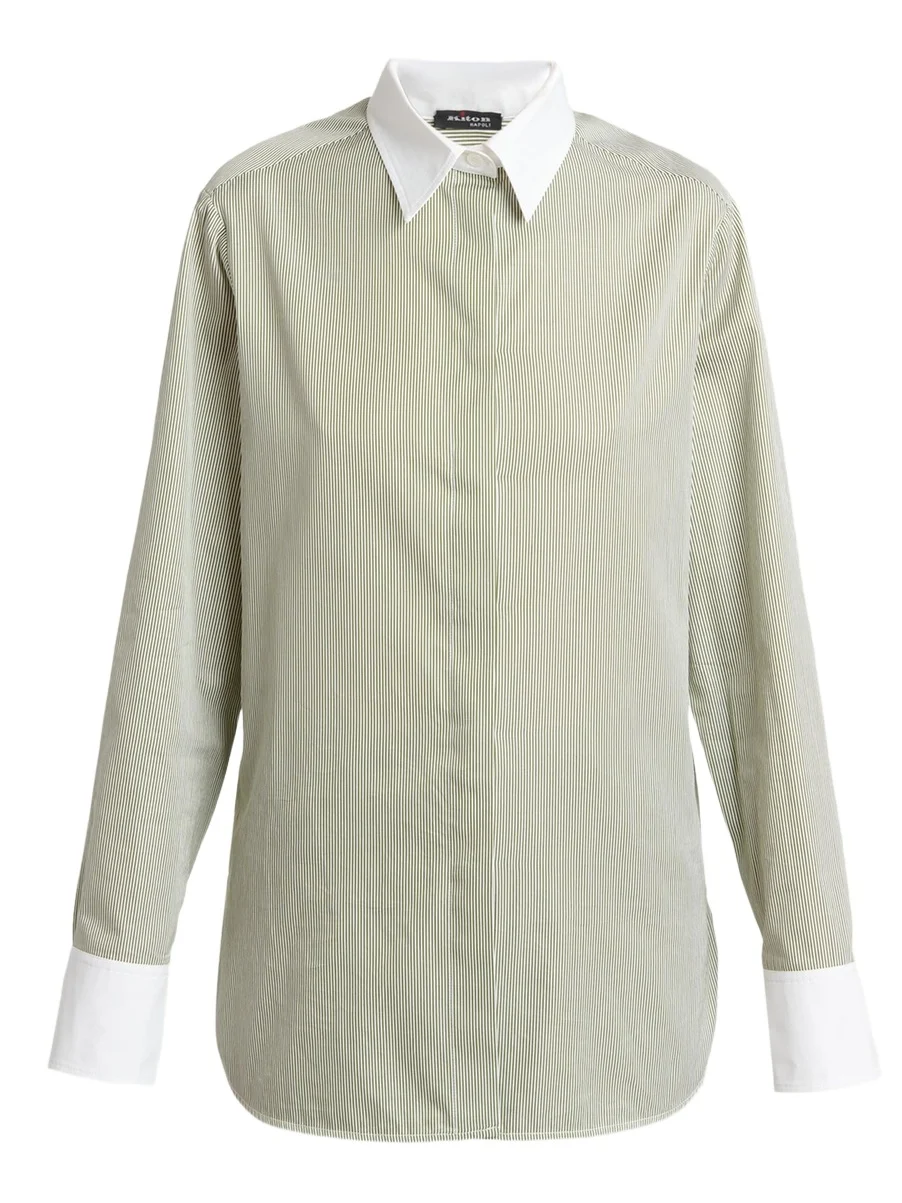 Striped Cashmere Poplin Button-Down Shirt