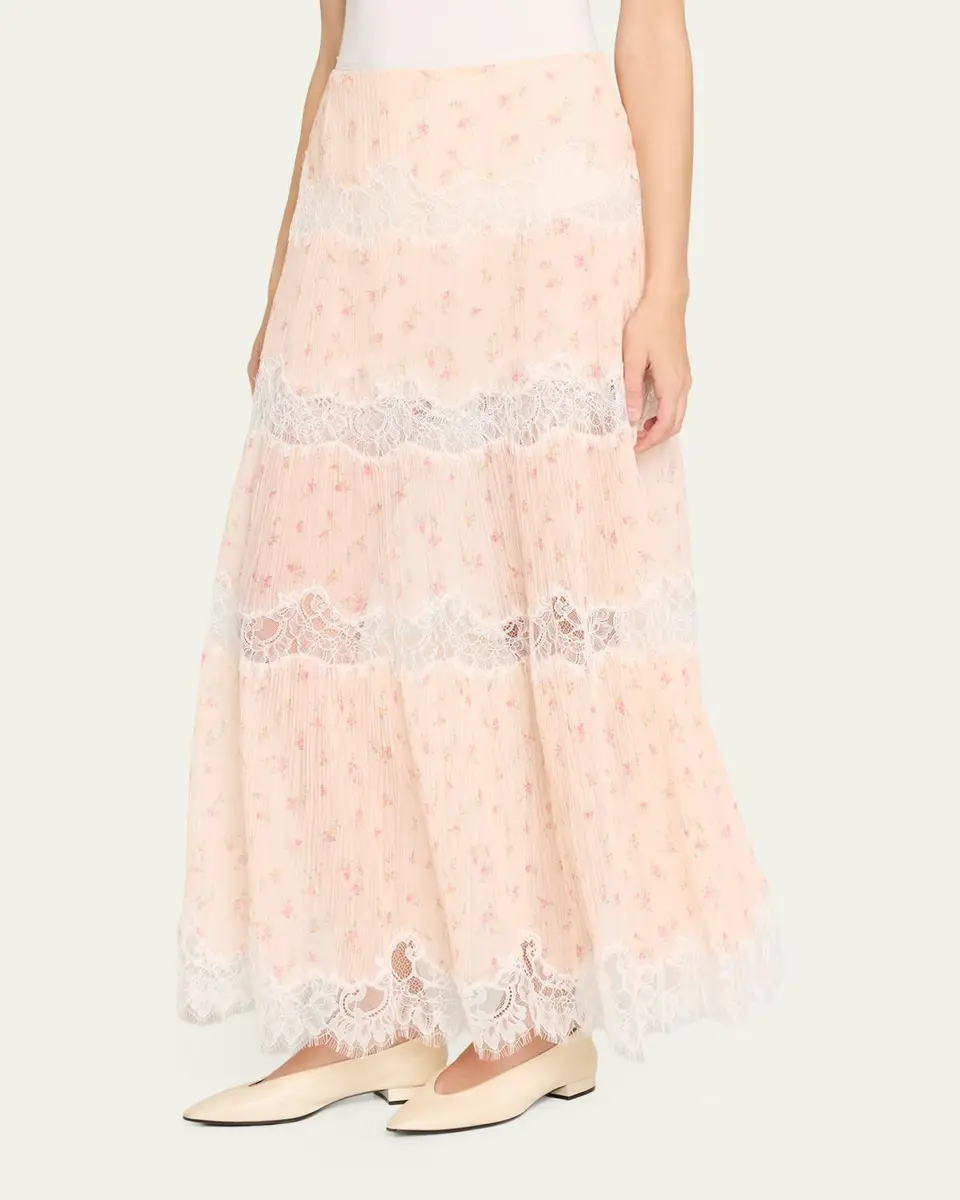 LoveShackFancy Everhart Cotton-Silk Lace Maxi Skirt | Thumbnail 4