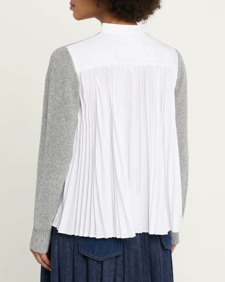 Sacai Wool Knit And Cotton Poplin V-Neck Cardigan | Thumbnail 3 Sacai Wool Knit And Cotton Poplin V-Neck Cardigan | Thumbnail 3