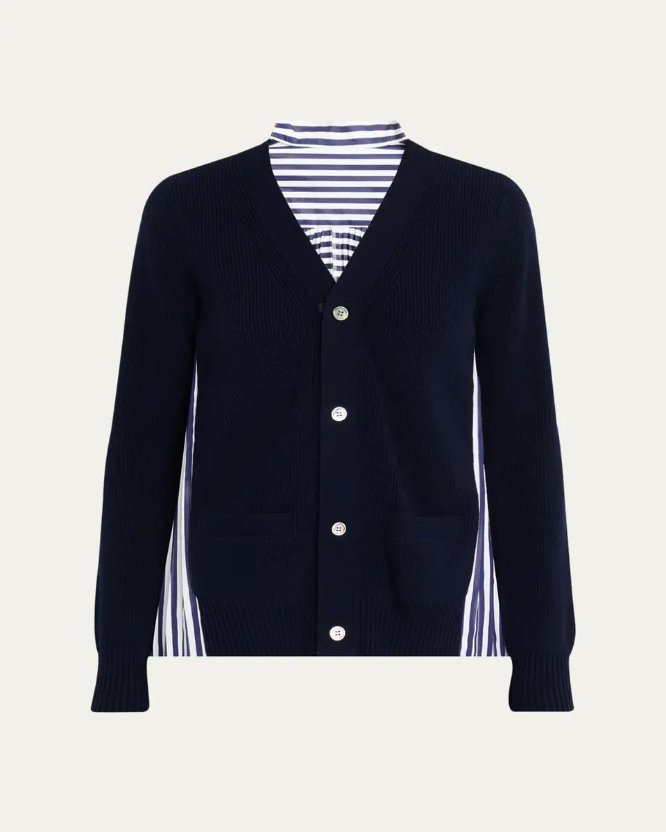 Sacai Wool Knit And Cotton Poplin V-Neck Cardigan | Thumbnail 6 Sacai Wool Knit And Cotton Poplin V-Neck Cardigan | Thumbnail 6
