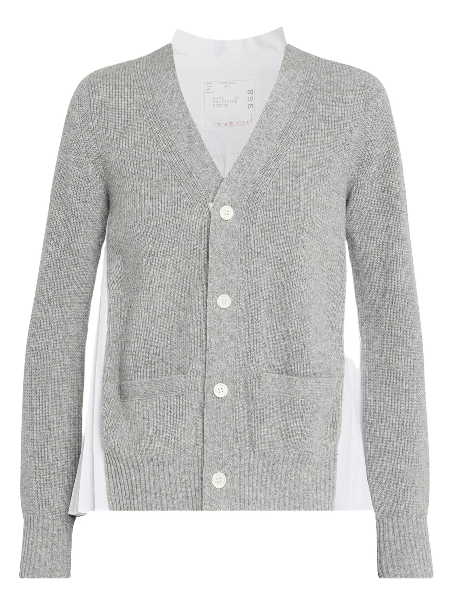 Wool Knit And Cotton Poplin V-Neck Cardigan Wool Knit And Cotton Poplin V-Neck Cardigan