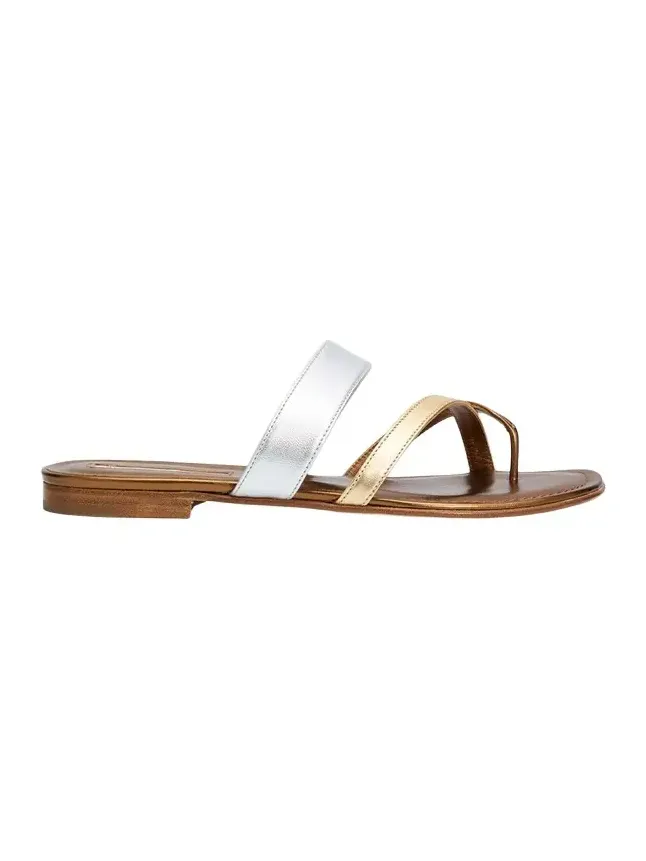Susa Metallic Leather Crisscross Flat Sandals