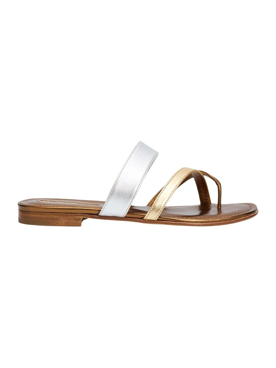 Manolo Blahnik Susa Metallic Leather Crisscross Flat Sandals