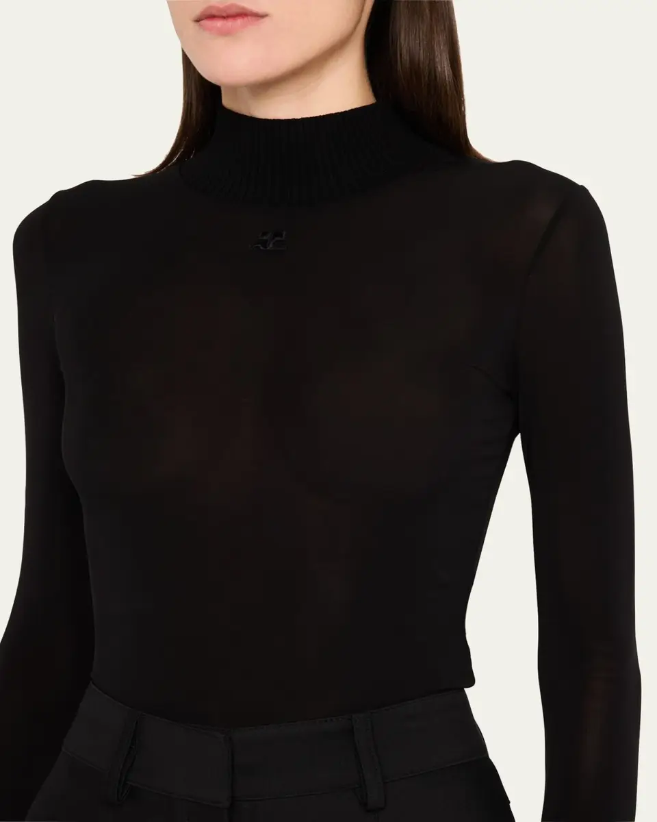 Courrèges Re-Edition Mock-Neck Long-Sleeve Fitted Top | Thumbnail 5 Courrèges Re-Edition Mock-Neck Long-Sleeve Fitted Top | Thumbnail 5