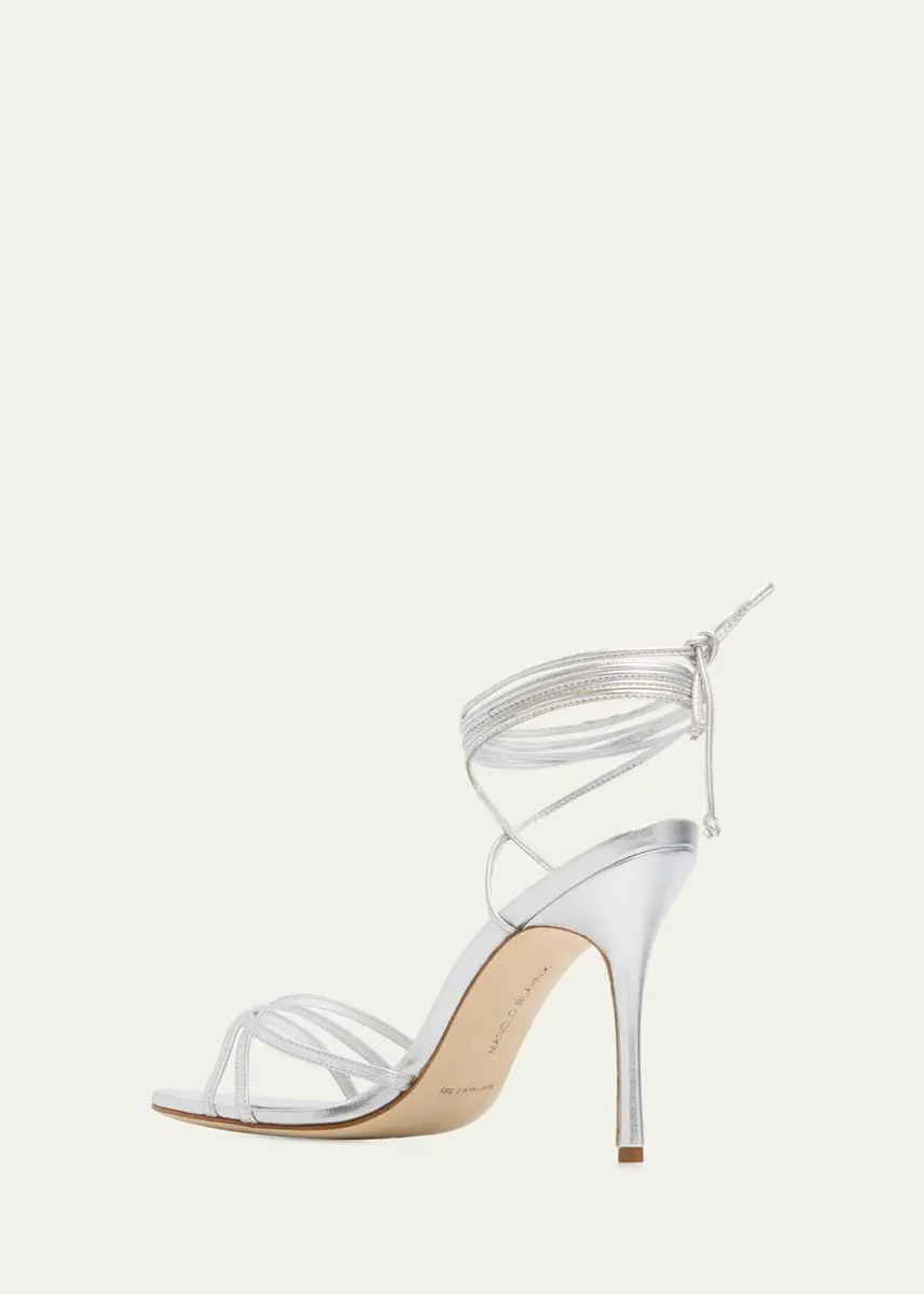 Manolo Blahnik 105mm Leva Metallic Leather Ankle-Tie Sandals | Thumbnail 2 Manolo Blahnik 105mm Leva Metallic Leather Ankle-Tie Sandals | Thumbnail 2