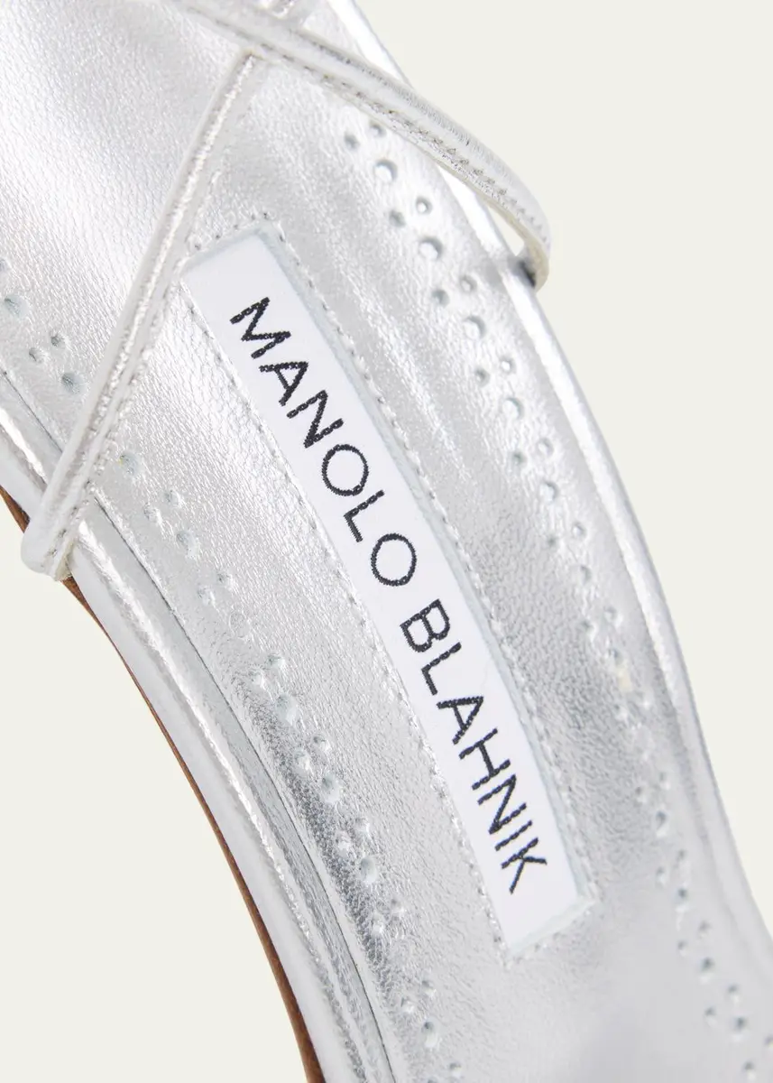 Manolo Blahnik 105mm Leva Metallic Leather Ankle-Tie Sandals | Thumbnail 3 Manolo Blahnik 105mm Leva Metallic Leather Ankle-Tie Sandals | Thumbnail 3