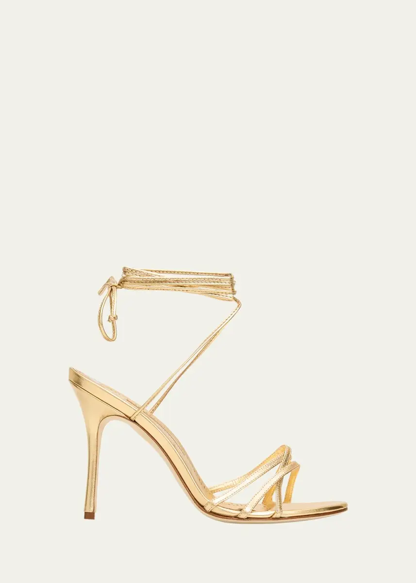 Manolo Blahnik 105mm Leva Metallic Leather Ankle-Tie Sandals | Thumbnail 4 Manolo Blahnik 105mm Leva Metallic Leather Ankle-Tie Sandals | Thumbnail 4