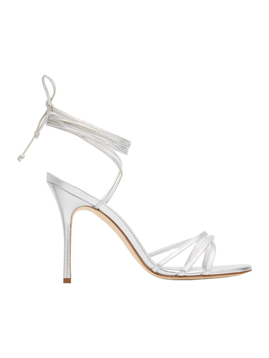 105mm Leva Metallic Leather Ankle-Tie Sandals