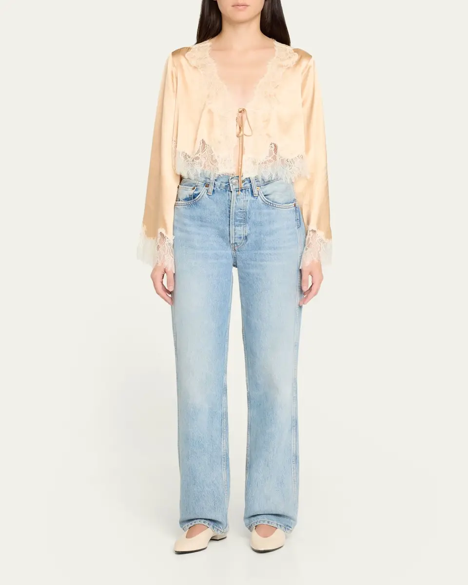 LoveShackFancy Kately Lace-Trim Satin Top | Thumbnail 2