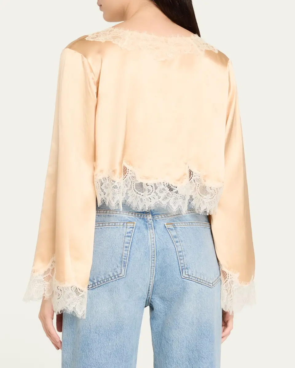 LoveShackFancy Kately Lace-Trim Satin Top | Thumbnail 3