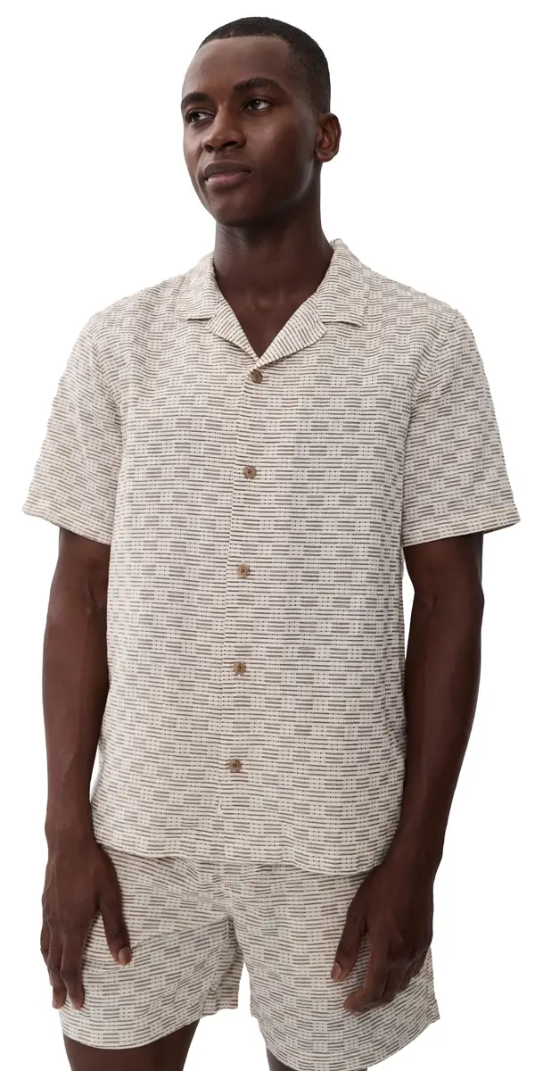 Marine Layer Dobby Resort Shirt Natural/Brown Check | Image 1 Marine Layer Dobby Resort Shirt Natural/Brown Check | Image 1