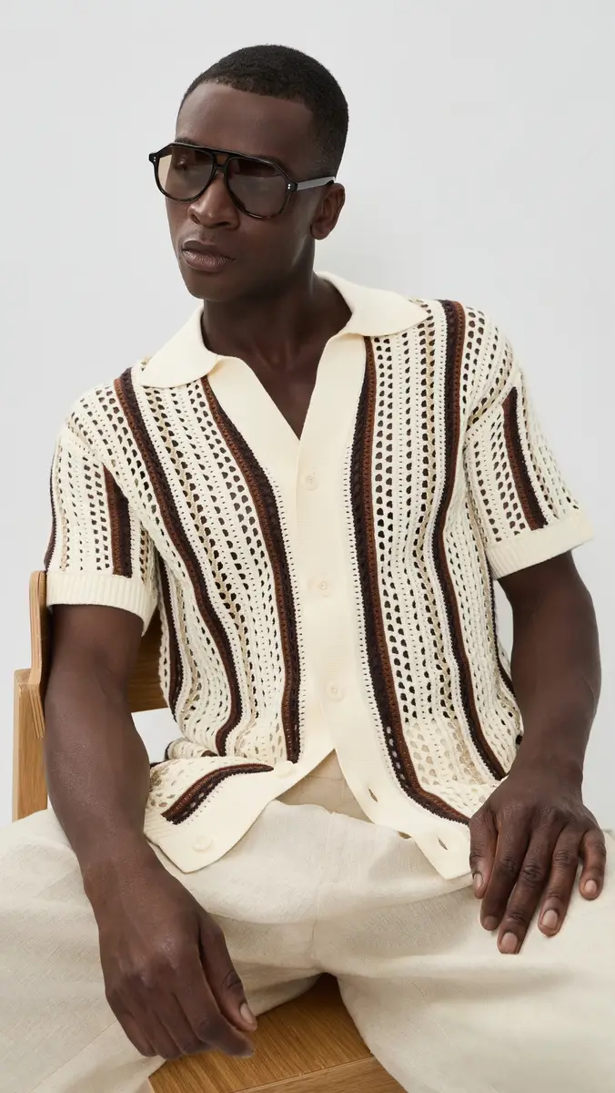 Frescobol Carioca Pinto Cotton Stripe Crochet Shirt | Thumbnail 2 Frescobol Carioca Pinto Cotton Stripe Crochet Shirt | Thumbnail 2