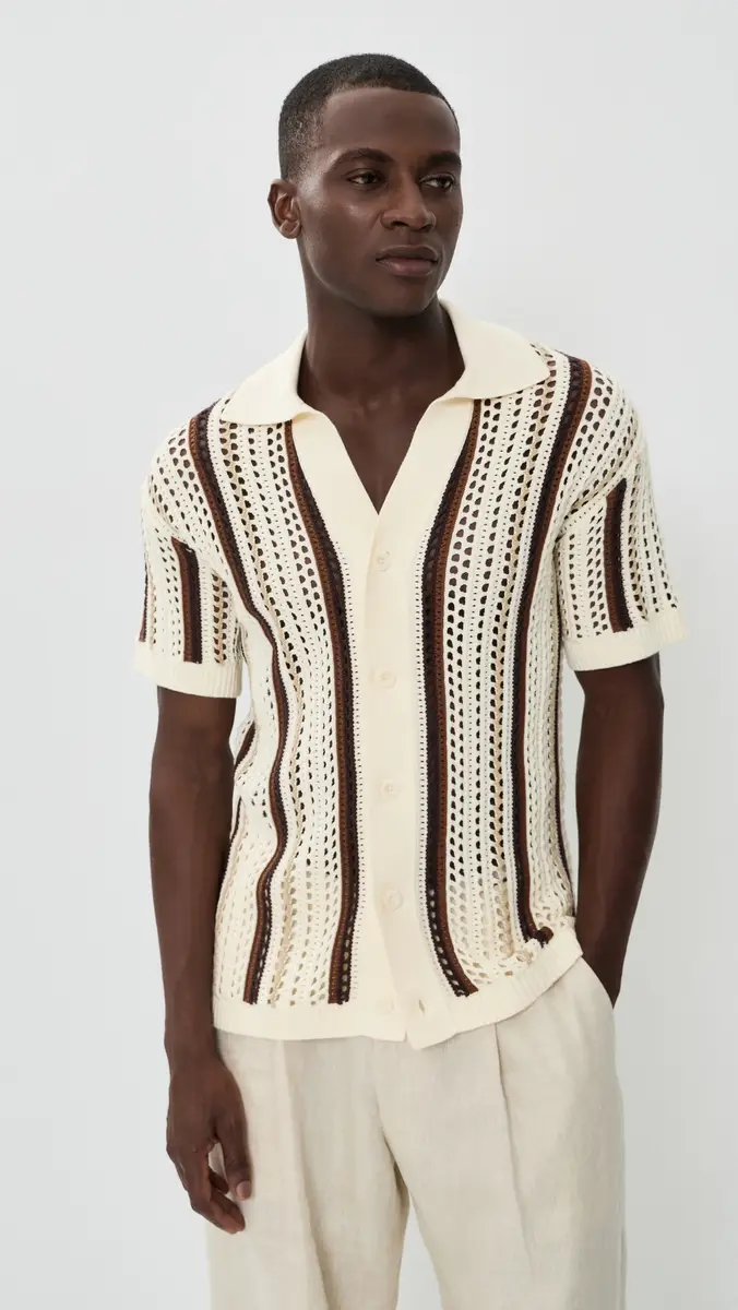 Frescobol Carioca Pinto Cotton Stripe Crochet Shirt | Thumbnail 3 Frescobol Carioca Pinto Cotton Stripe Crochet Shirt | Thumbnail 3