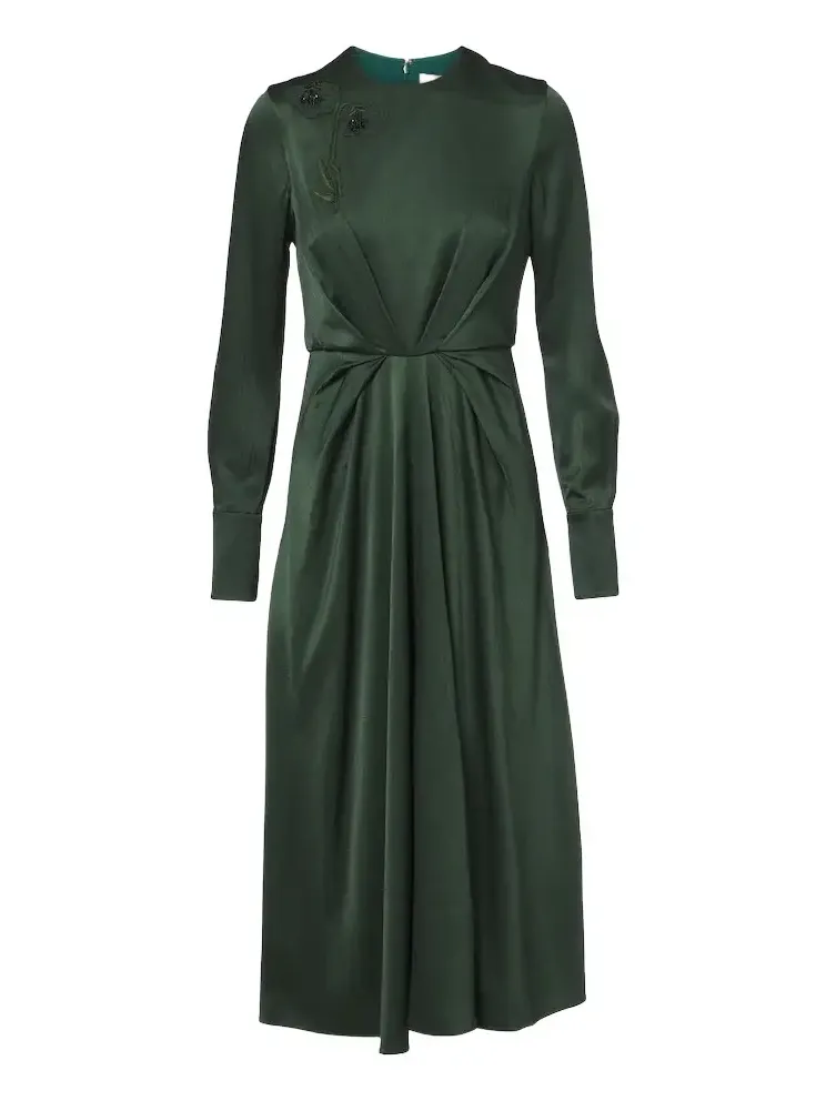 Floral-appliqué satin seersucker midi dress Floral-appliqué satin seersucker midi dress
