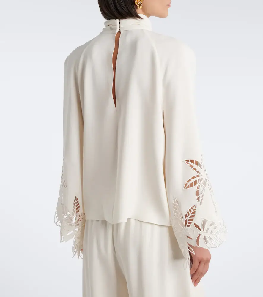 Oscar de la Renta Embroidered silk-blend georgette blouse | Thumbnail 4