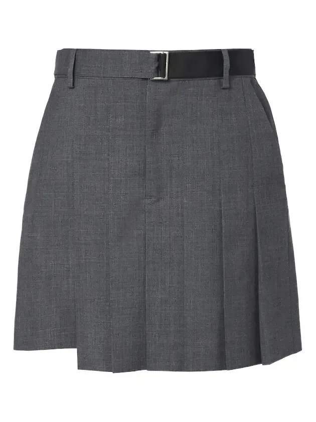 Pleated asymmetric wool skort