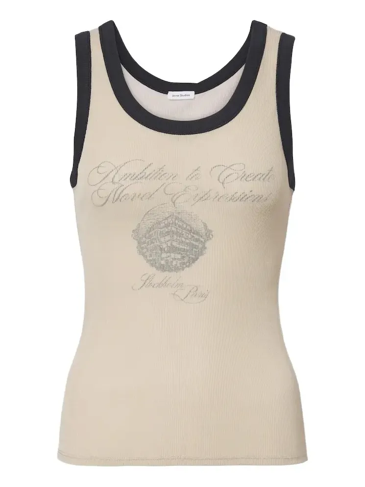 Printed ribbed-knit tank top