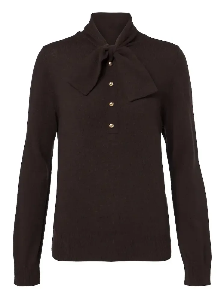 Tie-neck wool and cashmere sweater