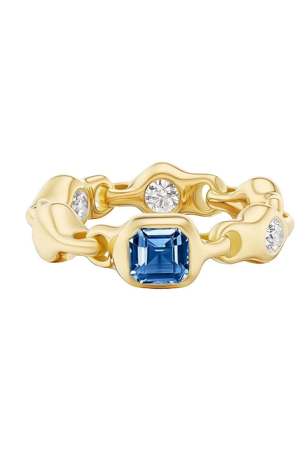 Uniform Object Blue Sapphire Diamond Supernova Stacking Ring