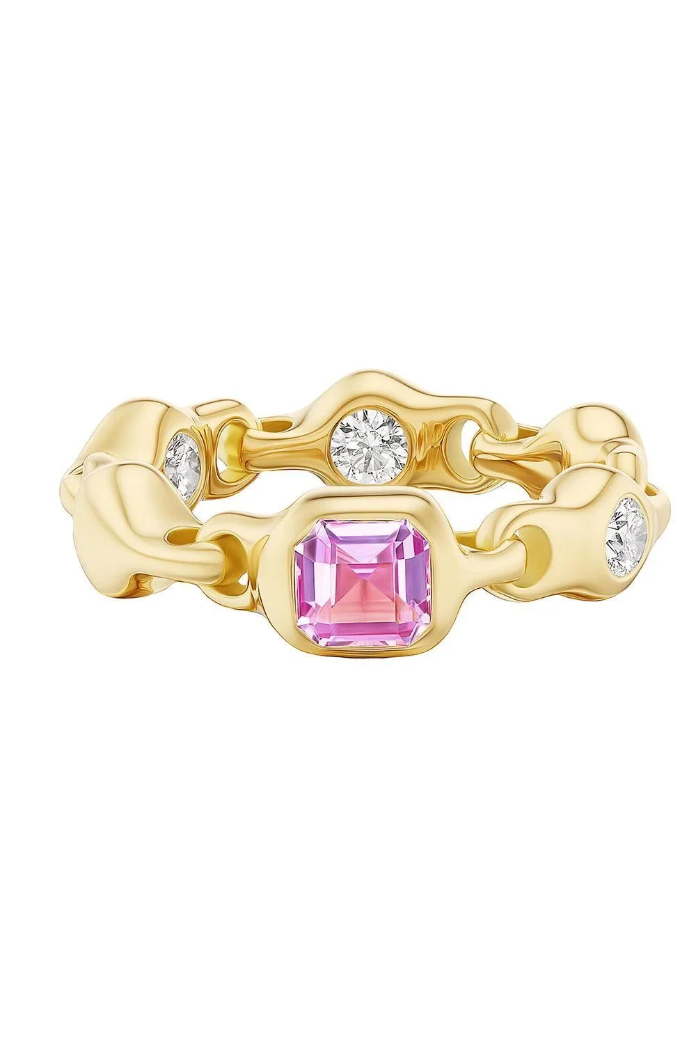 Uniform Object Pink Sapphire Diamond Supernova Stacking Ring