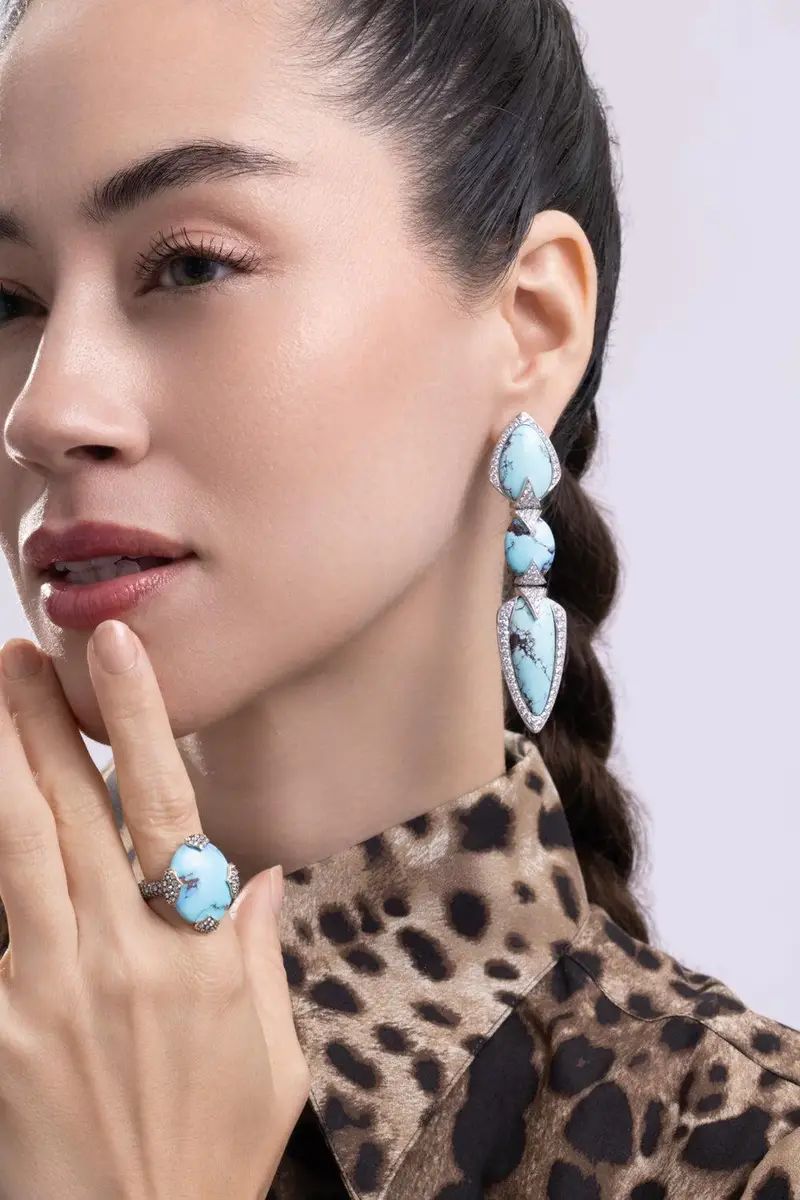 ARUNASHI Turquoise Diamond Three Layer Earrings | Thumbnail 2