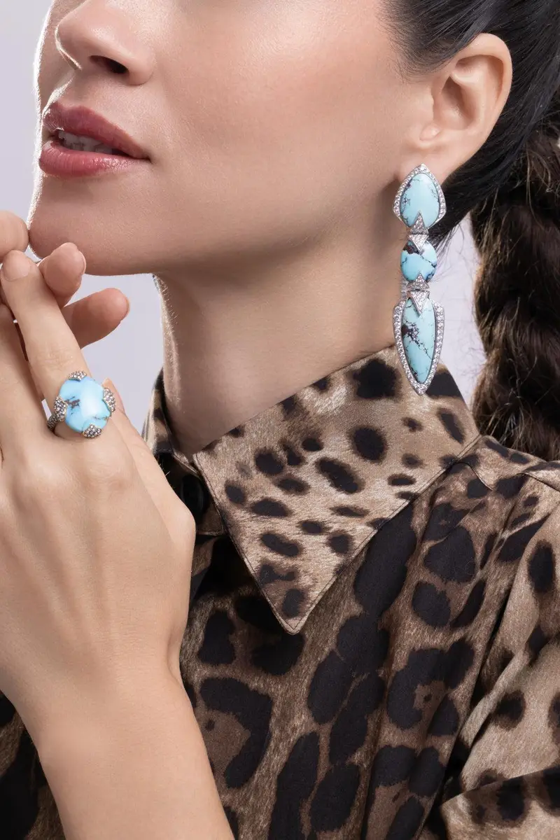 ARUNASHI Turquoise Diamond Three Layer Earrings | Thumbnail 3