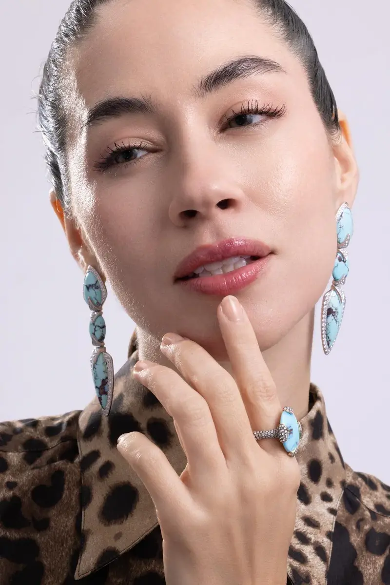 ARUNASHI Turquoise Diamond Three Layer Earrings | Thumbnail 4
