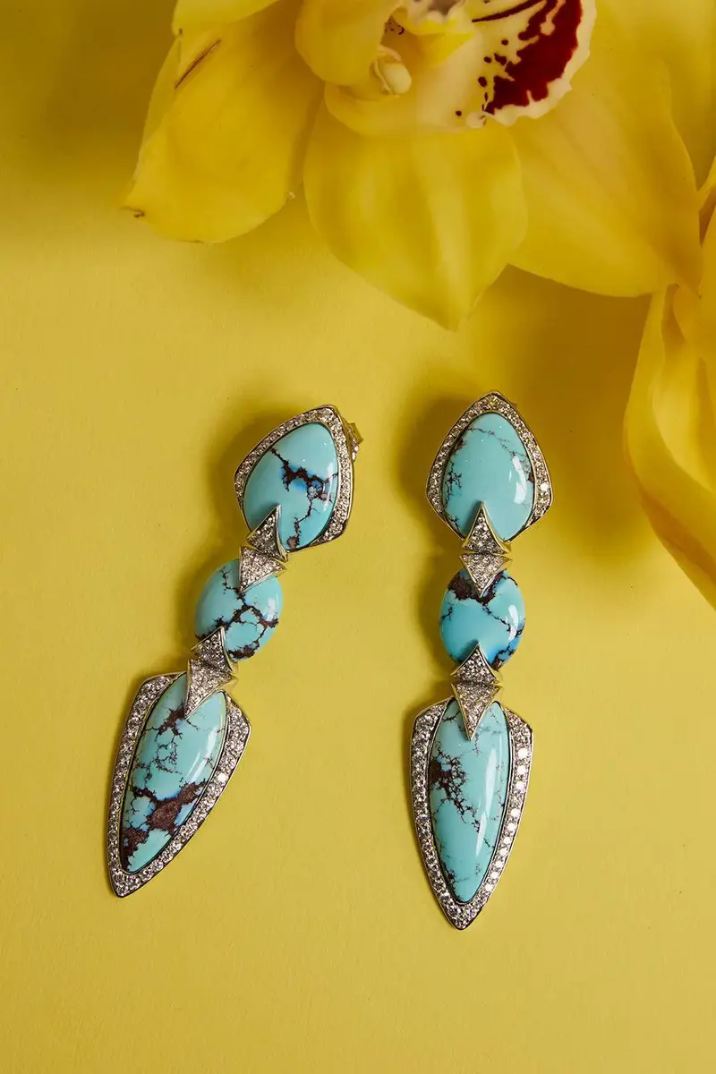 ARUNASHI Turquoise Diamond Three Layer Earrings | Thumbnail 5