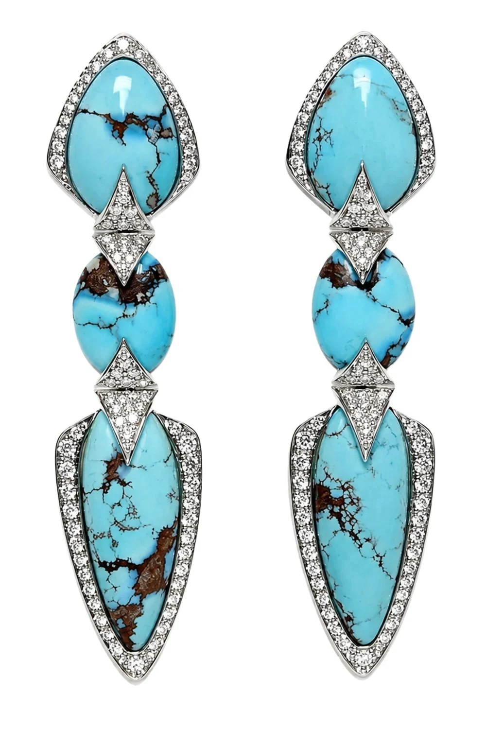 ARUNASHI Turquoise Diamond Three Layer Earrings
