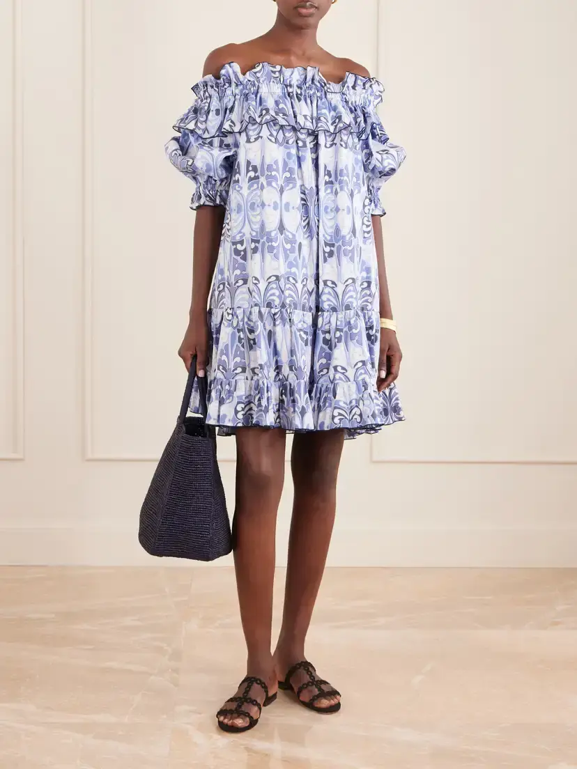 La DoubleJ Breakfast Off-the-shoulder Tiered Printed Cotton Midi Dress | Thumbnail 2 La DoubleJ Breakfast Off-the-shoulder Tiered Printed Cotton Midi Dress | Thumbnail 2