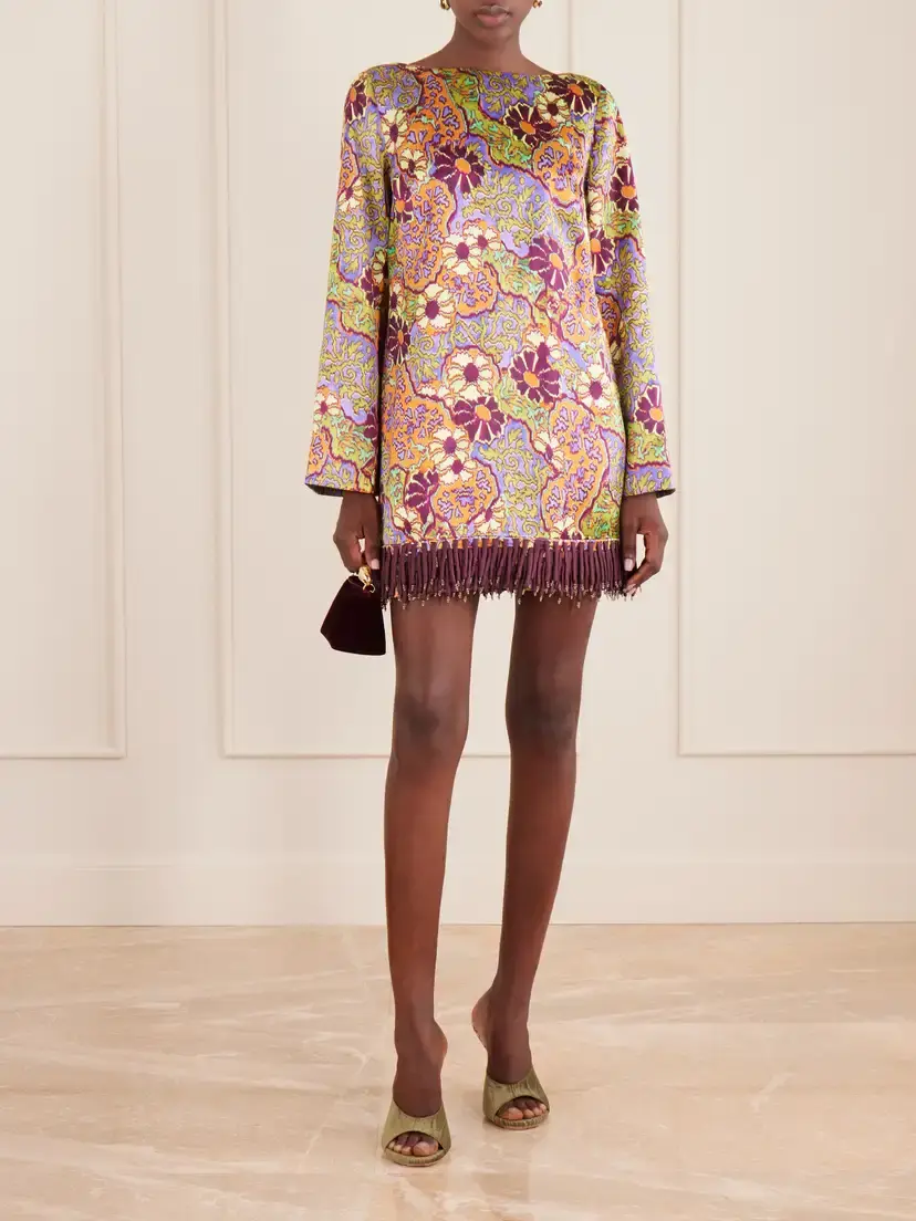 ALÉMAIS Floral-print Fringed Satin Mini Dress | Thumbnail 2 ALÉMAIS Floral-print Fringed Satin Mini Dress | Thumbnail 2