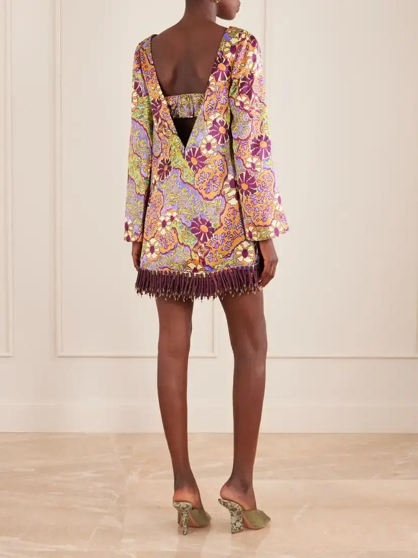 ALÉMAIS Floral-print Fringed Satin Mini Dress | Thumbnail 3 ALÉMAIS Floral-print Fringed Satin Mini Dress | Thumbnail 3