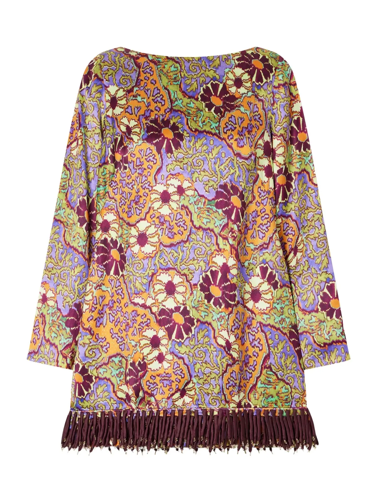Floral-print Fringed Satin Mini Dress Floral-print Fringed Satin Mini Dress