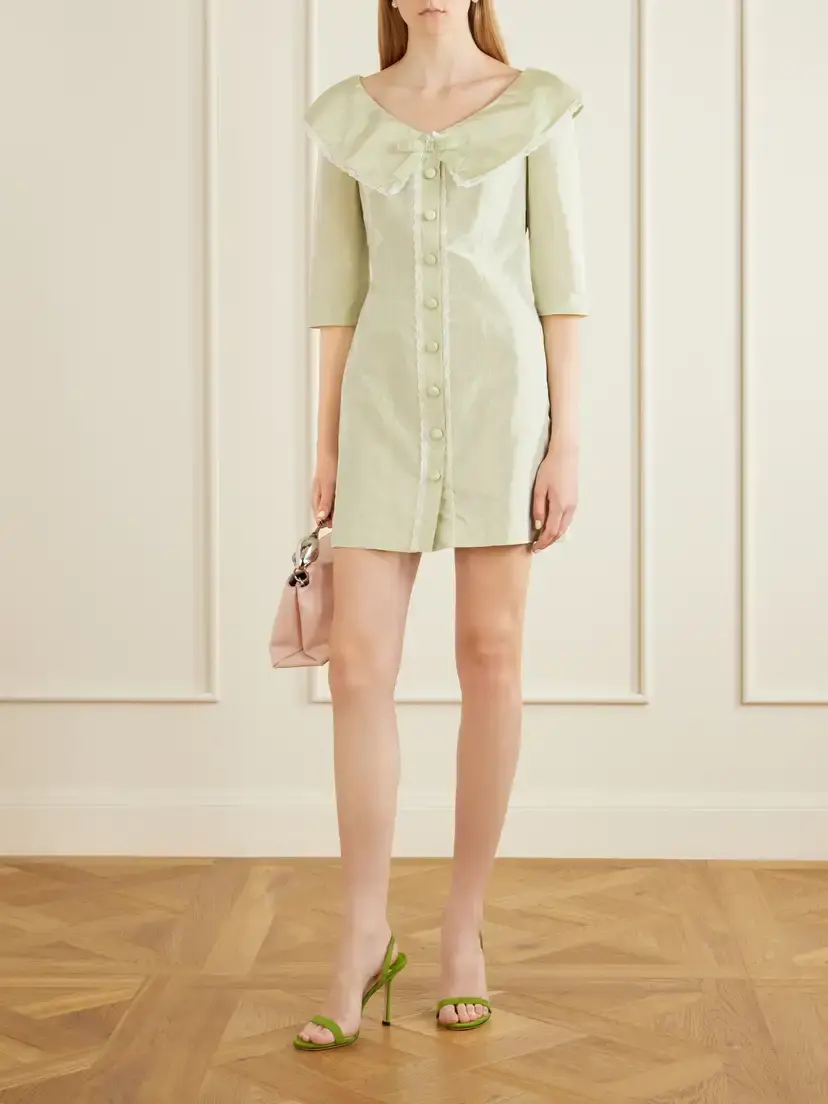 Alessandra Rich Lace-trimmed Silk Off-the-shoulder Mini Dress | Thumbnail 2 Alessandra Rich Lace-trimmed Silk Off-the-shoulder Mini Dress | Thumbnail 2