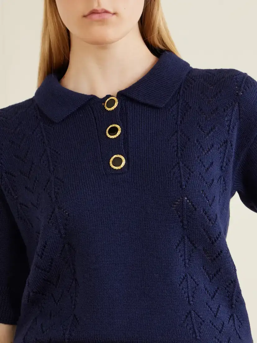 Alessandra Rich Open-knit Wool Polo Shirt | Thumbnail 4 Alessandra Rich Open-knit Wool Polo Shirt | Thumbnail 4