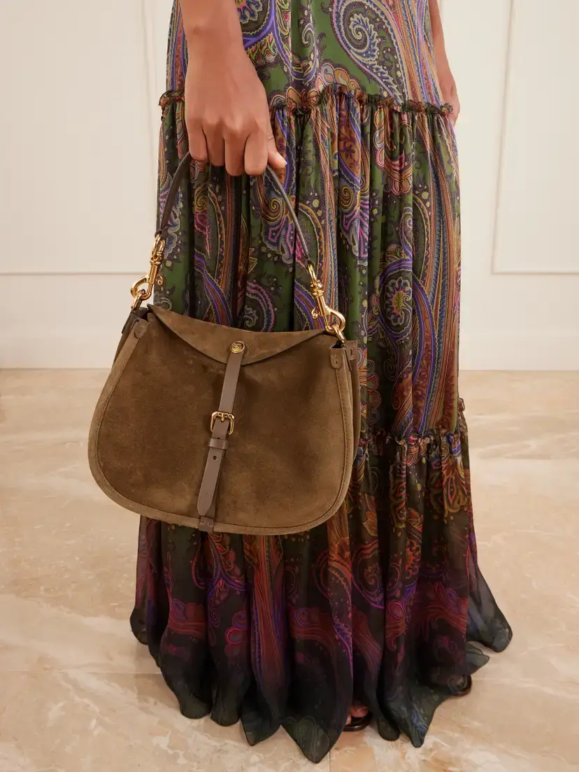 Etro Logo-detailed Leather-trimmed Suede Shoulder Bag | Thumbnail 2 Etro Logo-detailed Leather-trimmed Suede Shoulder Bag | Thumbnail 2