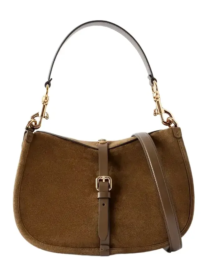 Logo-detailed Leather-trimmed Suede Shoulder Bag Logo-detailed Leather-trimmed Suede Shoulder Bag