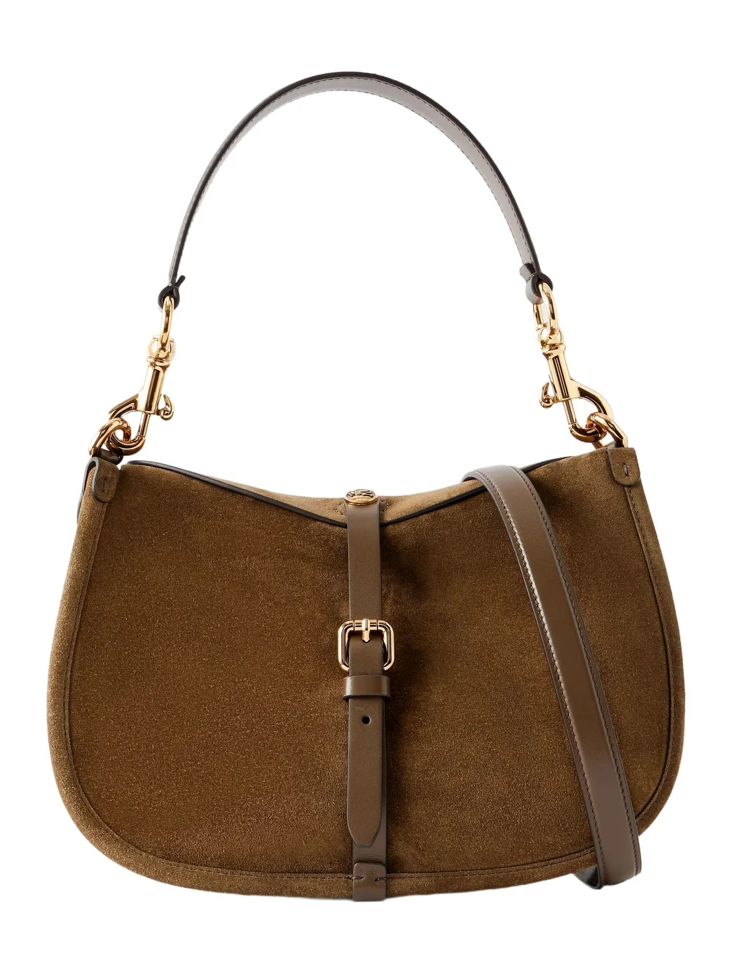Logo-detailed Leather-trimmed Suede Shoulder Bag