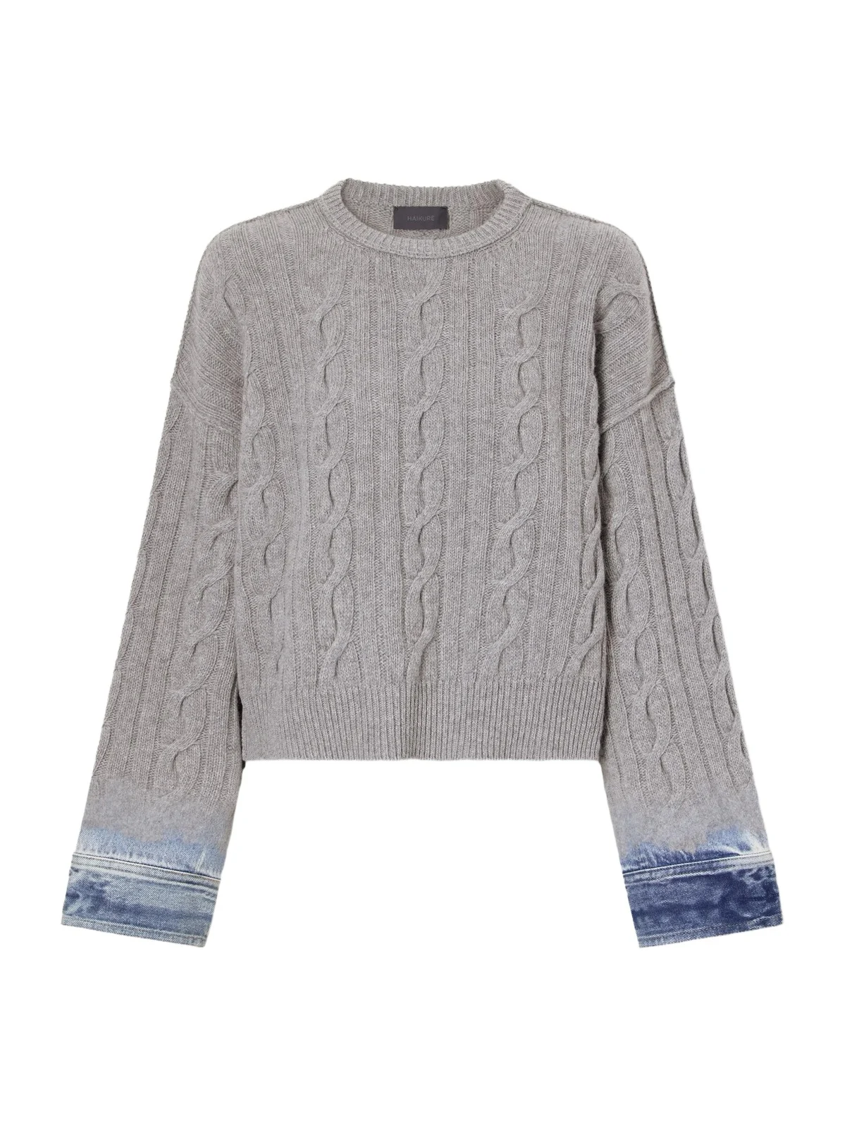 Karine Denim-trimmed Cable-knit Cotton Sweater - Unknown Karine Denim-trimmed Cable-knit Cotton Sweater - Unknown