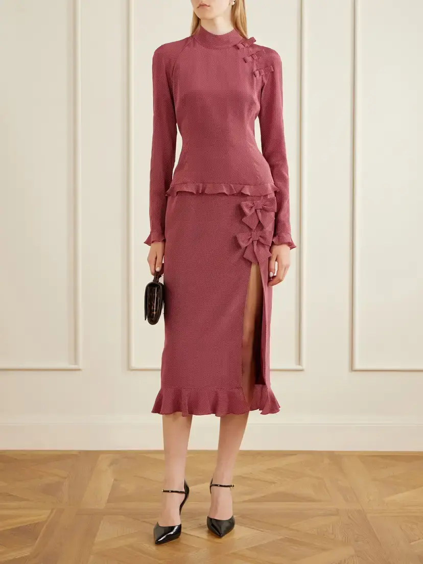 Alessandra Rich Bow-detailed Polka-dot Silk-crepe Midi Dress | Thumbnail 2 Alessandra Rich Bow-detailed Polka-dot Silk-crepe Midi Dress | Thumbnail 2