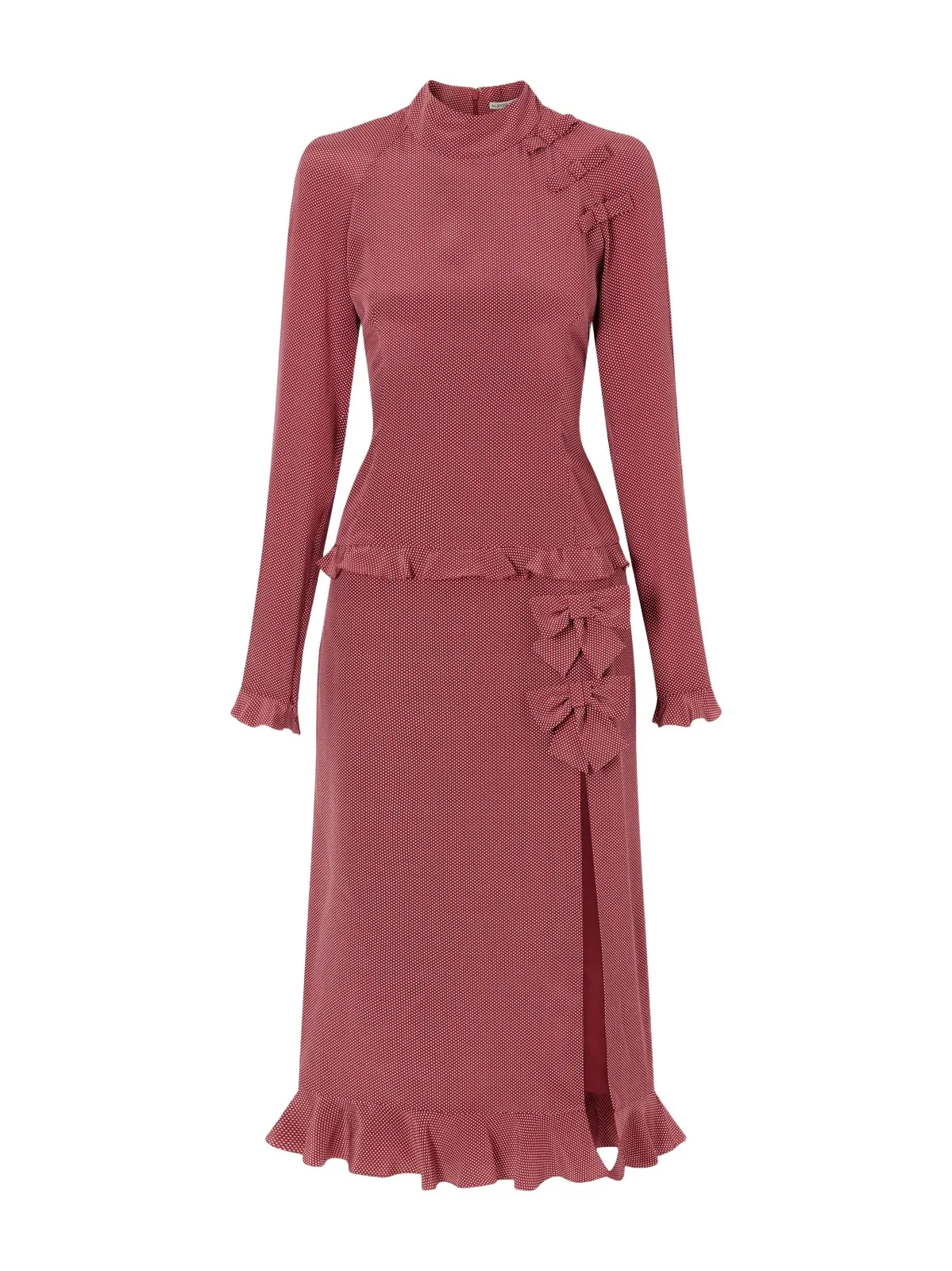 Bow-detailed Polka-dot Silk-crepe Midi Dress Bow-detailed Polka-dot Silk-crepe Midi Dress
