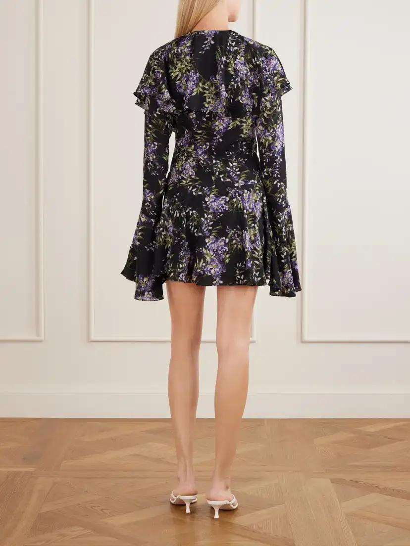 Norma Kamali Floral-print Ruffled Crepe Mini Dress | Thumbnail 3