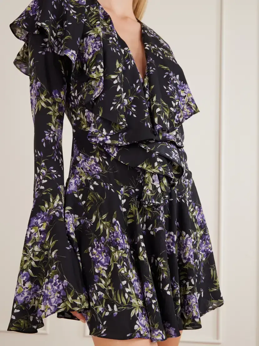 Norma Kamali Floral-print Ruffled Crepe Mini Dress | Thumbnail 4