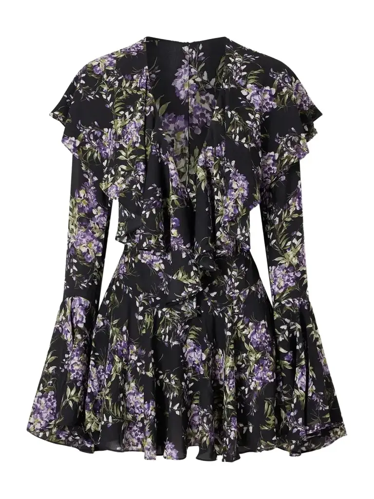 Norma Kamali Floral-print Ruffled Crepe Mini Dress | Image 1 Norma Kamali Floral-print Ruffled Crepe Mini Dress | Image 1