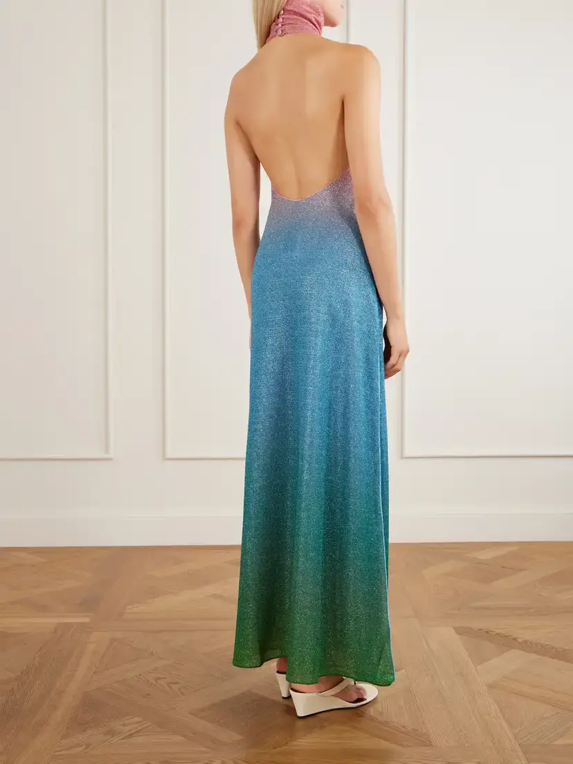 Oséree Lumière Candy Ombrè Metallic Stretch-knit Halterneck Maxi Dress | Thumbnail 3 Oséree Lumière Candy Ombrè Metallic Stretch-knit Halterneck Maxi Dress | Thumbnail 3
