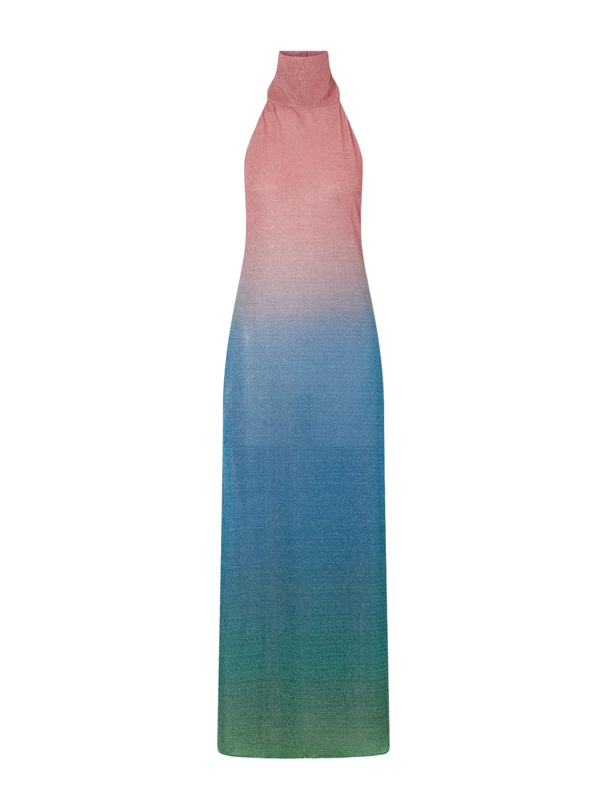Oséree Lumière Candy Ombrè Metallic Stretch-knit Halterneck Maxi Dress
