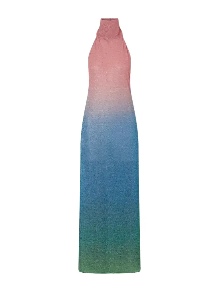 Oséree Lumière Candy Ombrè Metallic Stretch-knit Halterneck Maxi Dress | Image 1 Oséree Lumière Candy Ombrè Metallic Stretch-knit Halterneck Maxi Dress | Image 1