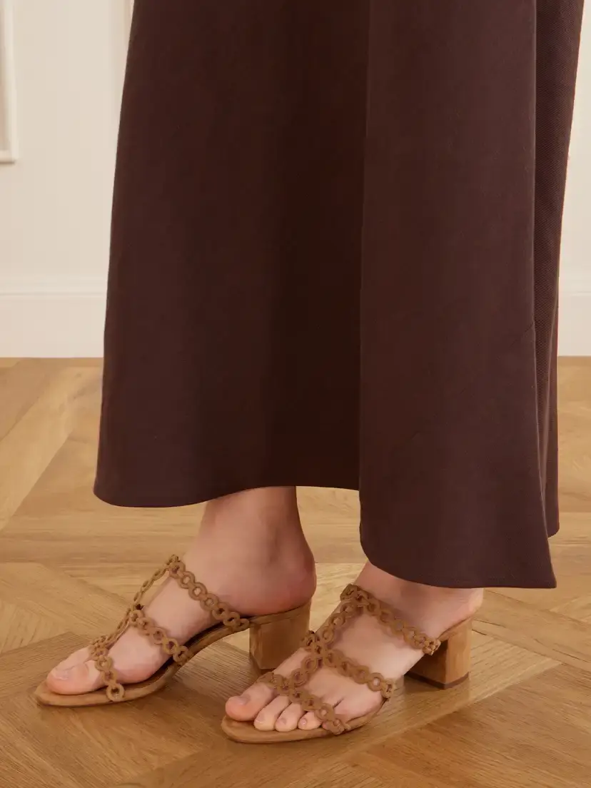 Aquazzura Infinity Chain 50 Perforated Suede Mules | Thumbnail 2